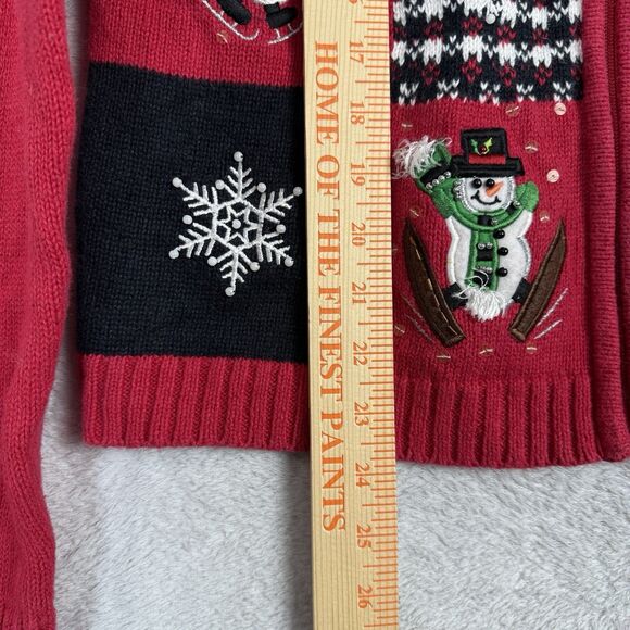 Vtg Holiday Sweater Womens L Red Full Zip Christmas Winter Snowman Grandma 90s - Picture 8 of 12